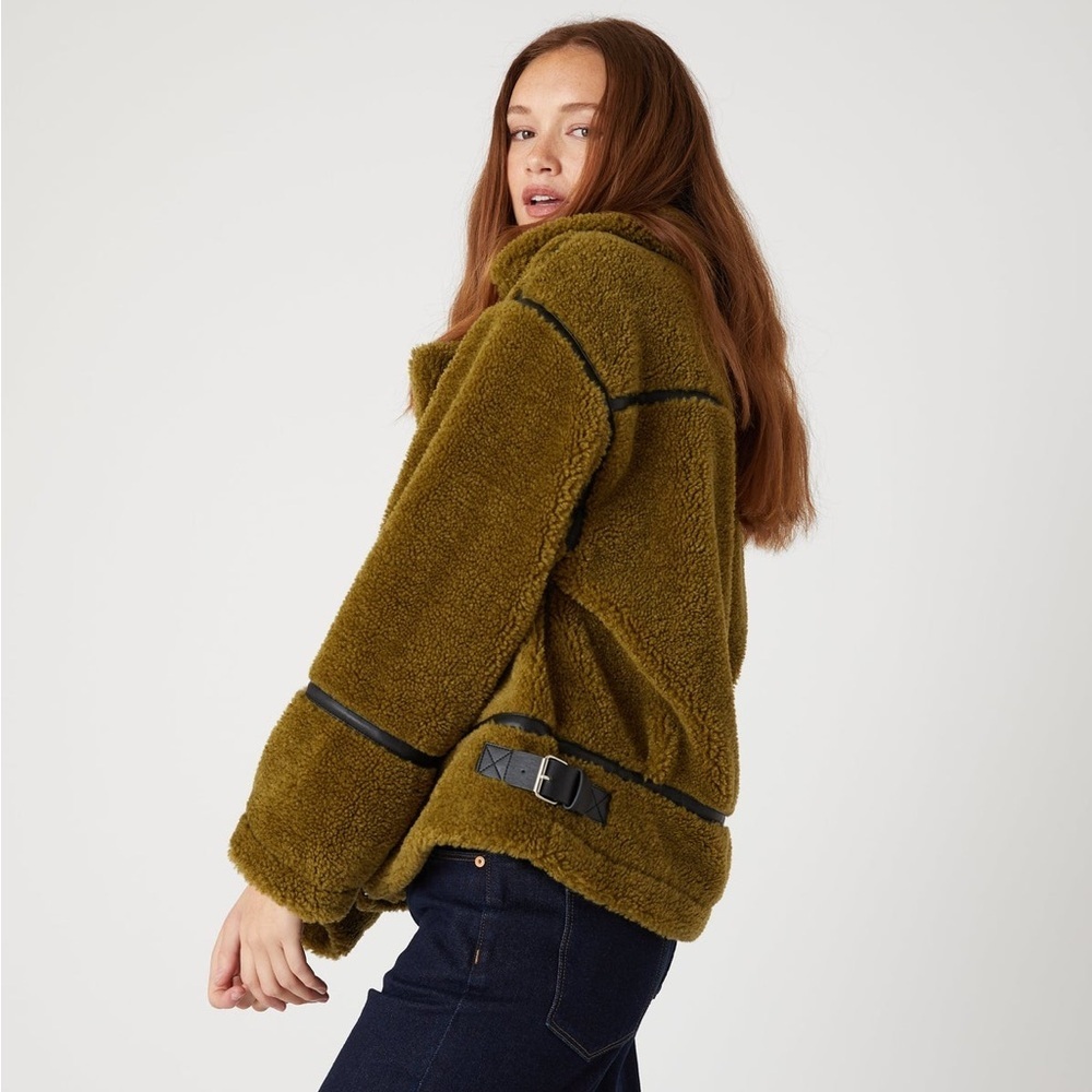 Blank NYC Self Talk Sherpa Moto Jacket Moss Green - L - Picture 4 of 8